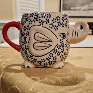 Ceramic Elephant Coffee Cup Tea Mug Colorful Charming Blue Coral